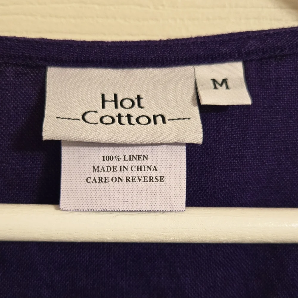 Hot Cotton Rich Purple Linen Blouse Size Medium - Picture 5 of 5